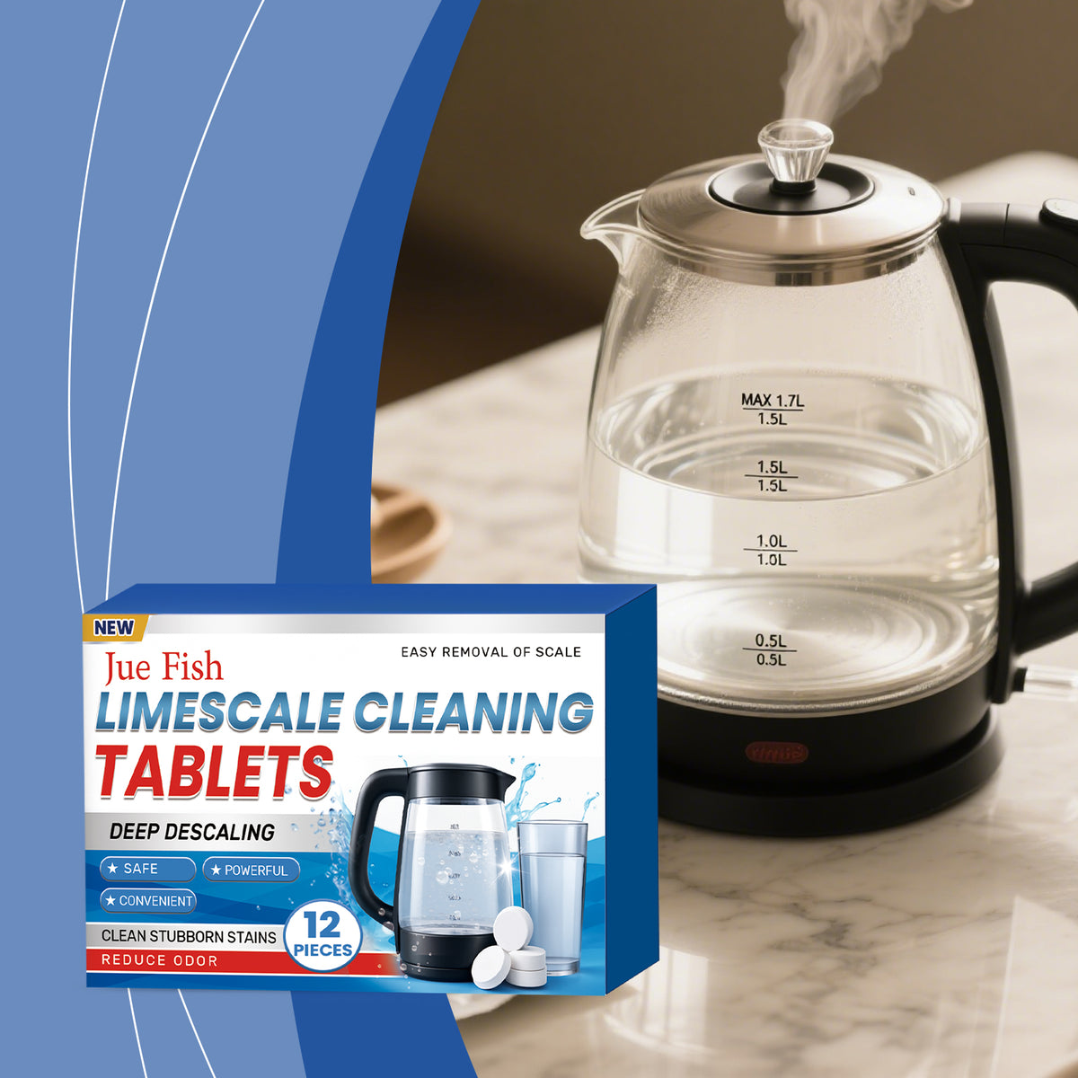 Water Bottle Cleaner Tablets, Effervescent Descaler, No Scrub Limescale Remover