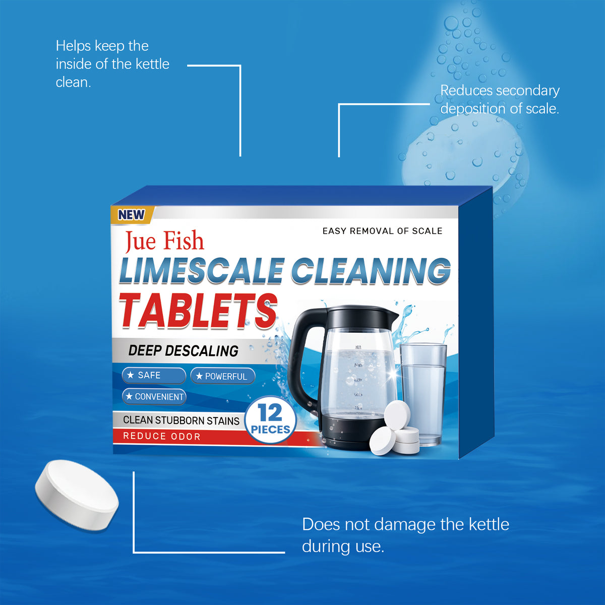 Water Bottle Cleaner Tablets, Effervescent Descaler, No Scrub Limescale Remover